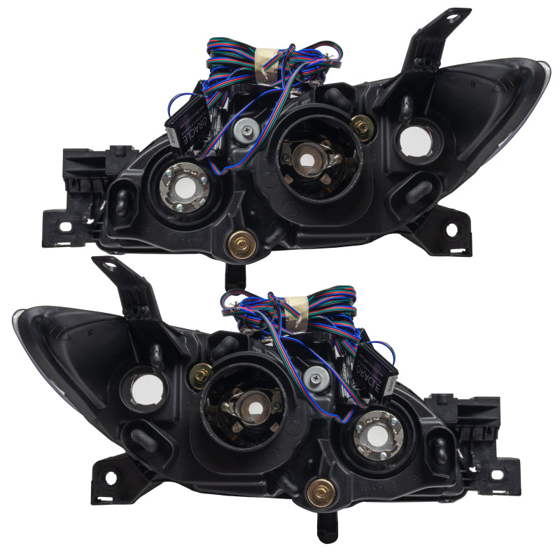 Oracle 04-09 Mazda 3 SMD headlights with ColorSHIFT technology, featuring Chrome and Black housing options.